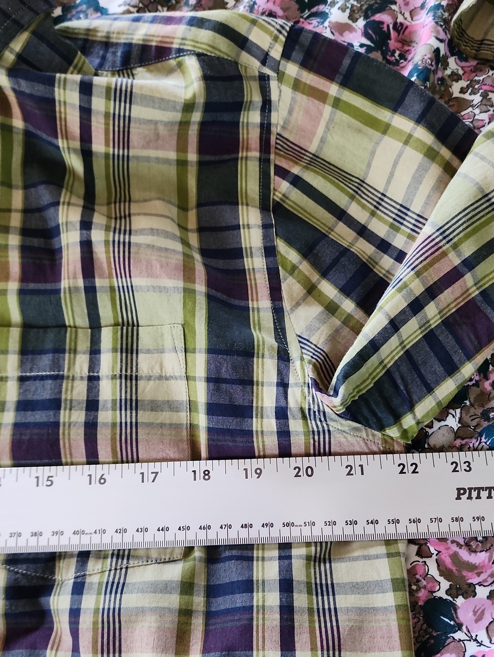 Stussy Green Plaid Button-Down Shirt with Navy & Pink Accents - Picture 5 of 6